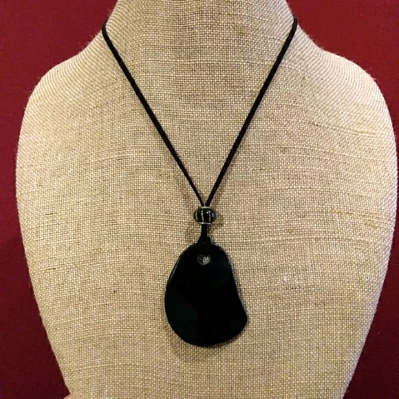 None Jewelry - 4 for $50 Fashion Jewelry Statement Necklace Large Black Stone Leather Strap